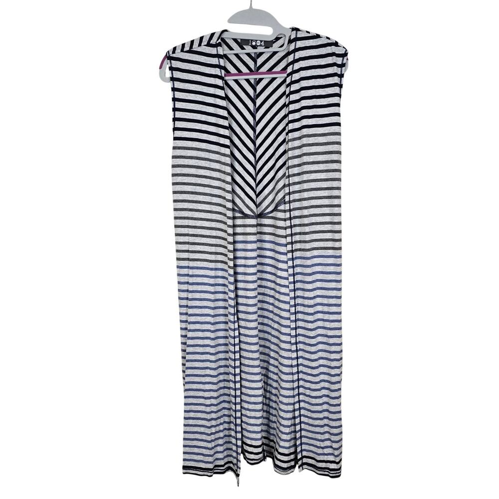 Women's Coin 1804 Gray Blue Striped Long Lightweight Duster Vest | Size Small